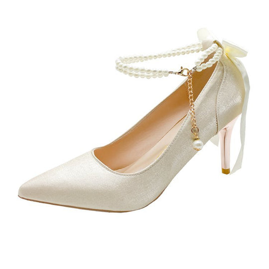 Damen elegante High Heels mit Perlenakzent und zierlichem Riemen R&B