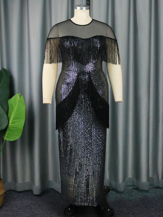 Damen Glamouröses Abendkleid mit Fransen und schimmerndem Obermaterial R&B