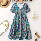 Damen Maxikleid mit V-Ausschnitt und buntem Paisleymuster R&B