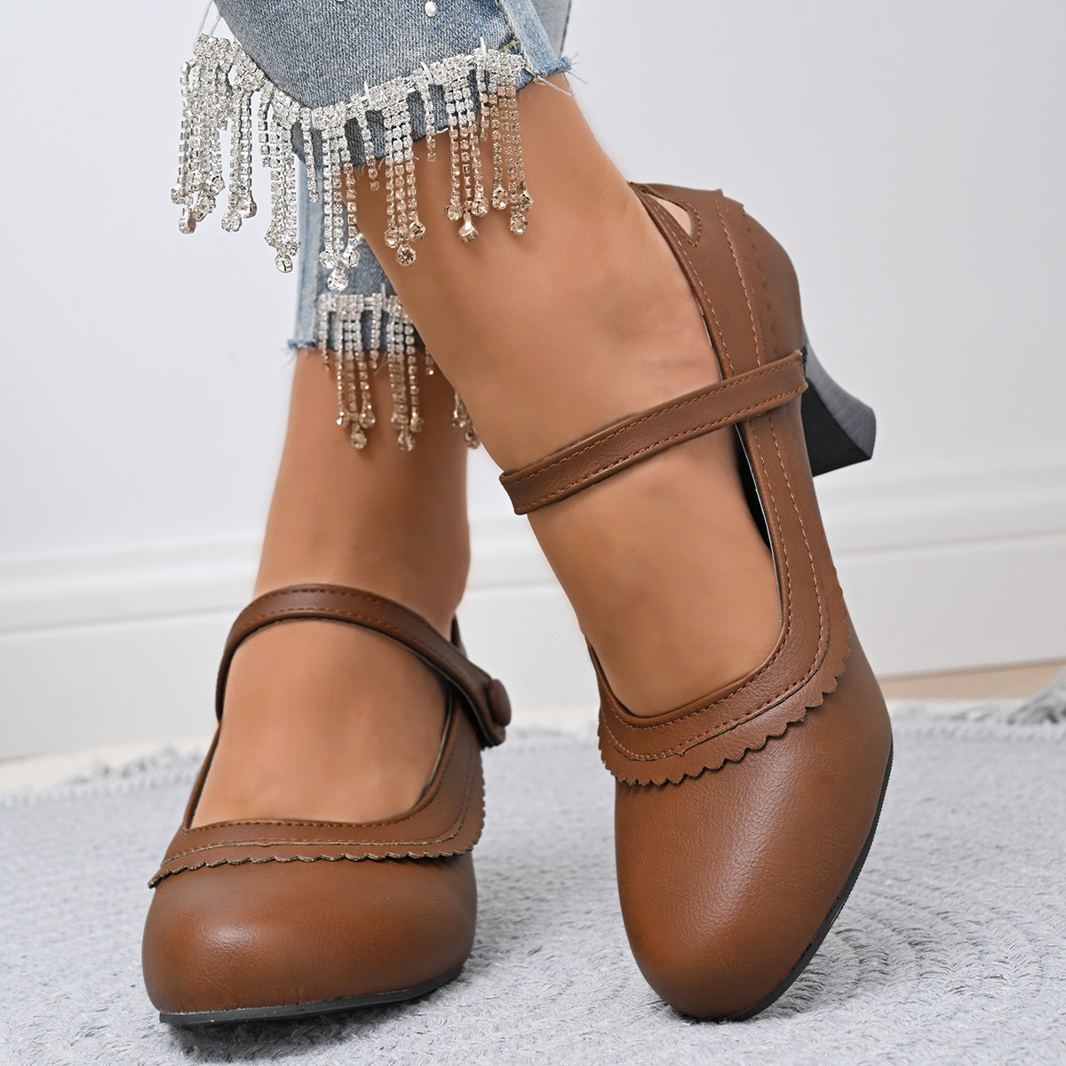 Damen elegante Mary Jane Pumps mit schicker Schnalle und komfortablem Absatz R&B