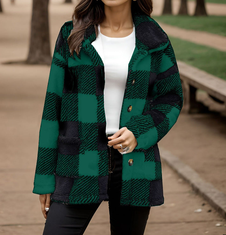 Damen Kuscheljacke mit Karomuster und Knopfverschluss R&B