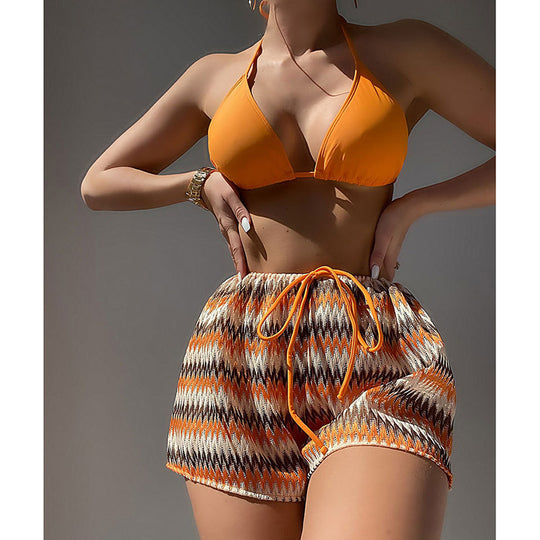 Damen Badeanzug mit modischen Push-Up Triangel-Bügel und lässigen Shorts R&B