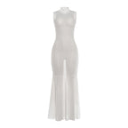 Damen Maxikleid mit transparentem Spitzenmuster und schickem Schlitz R&B