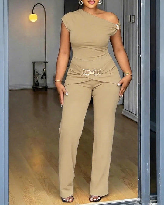 Damen Elegantes One-Shoulder Jumpsuit R&B