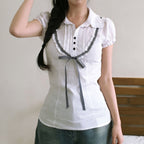 Damenbluse mit Rüschendetails und kontrastierendem Halsband R&B