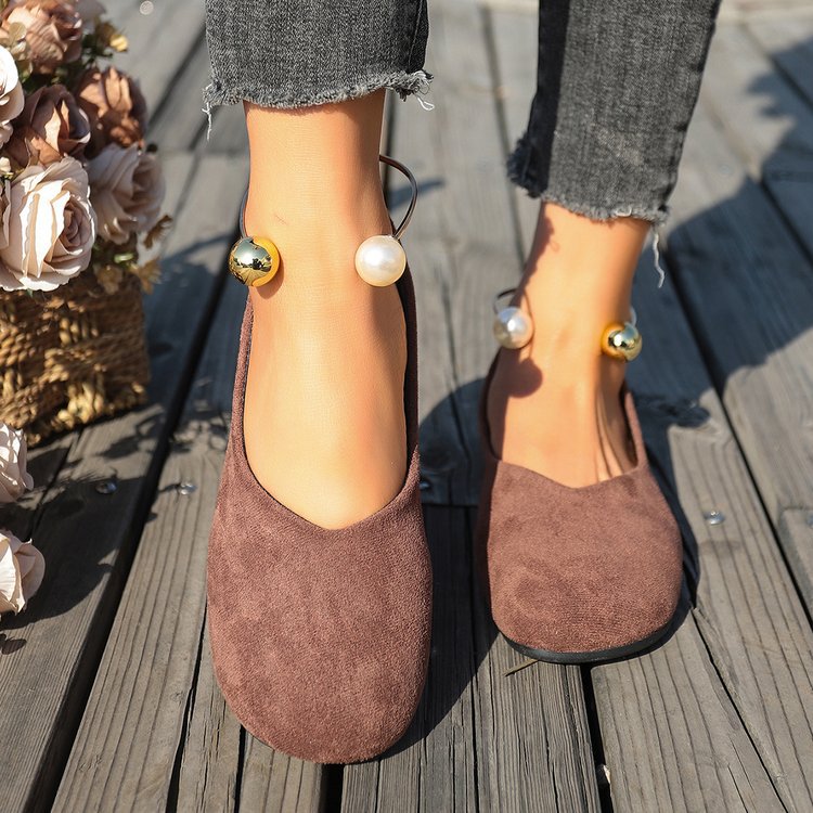 Damen elegante Ballerinas mit luxuriöser Perlenschmuck-Akzent R&B