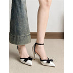 Damen elegante Slingback High Heel Pumps mit zarter Schleifenverzierung R&B