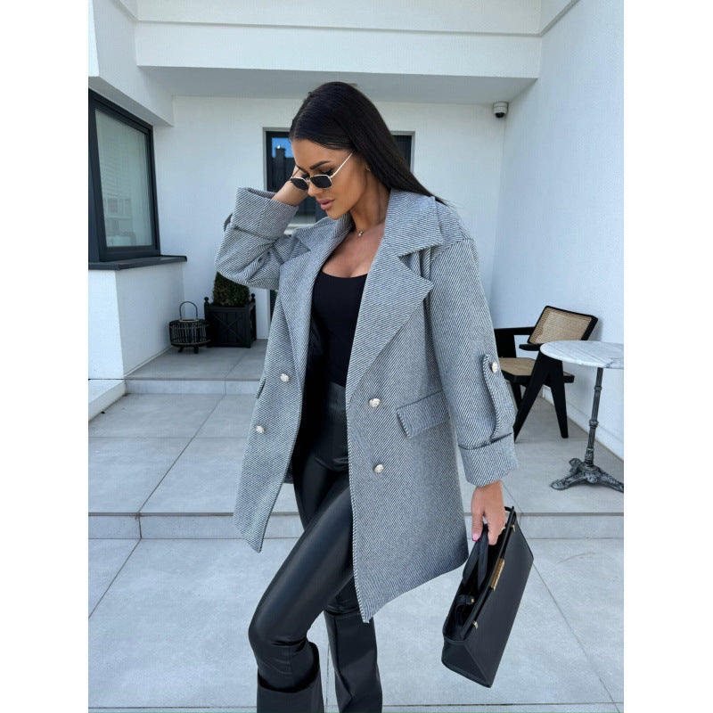 Damen Doppelreiher Oversized Blazer Mantel R&B