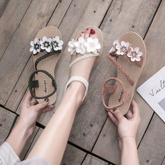 Damen Sandalen mit floralen Applikationen und elastischem Riemendesign R&B