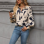 Damen Bluse mit modernem grafischen Design und V-Ausschnitt R&B