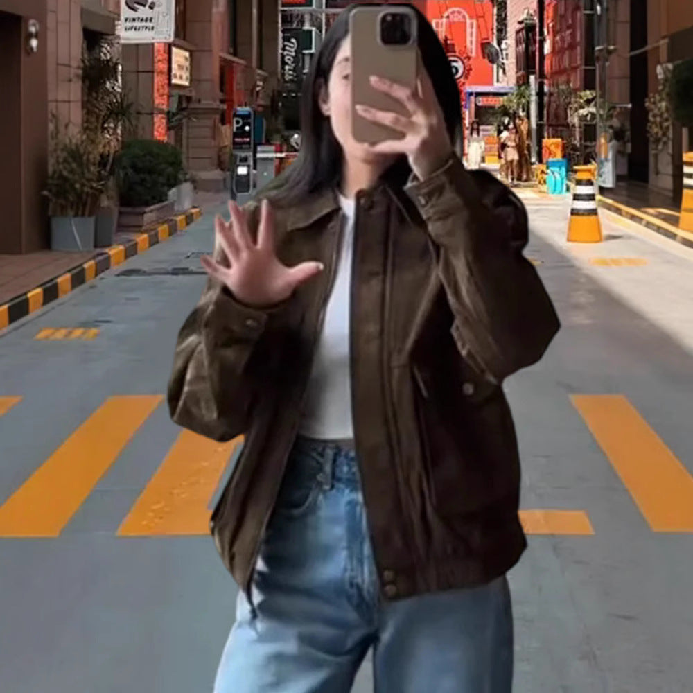 Damen Kunstlederjacke im lässigen Biker-Stil mit dezenten Ziernähten R&B