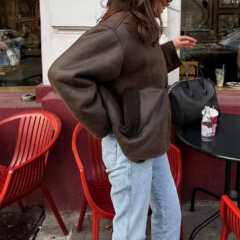 Damen modische Übergangsjacke mit weich gefüttertem Kragen und praktischen Taschen R&B