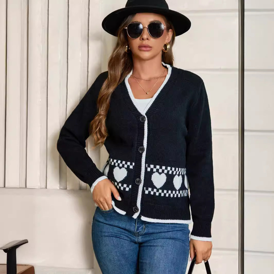 Damen Cardigan mit Herzmuster und kontrastierenden Details R&B