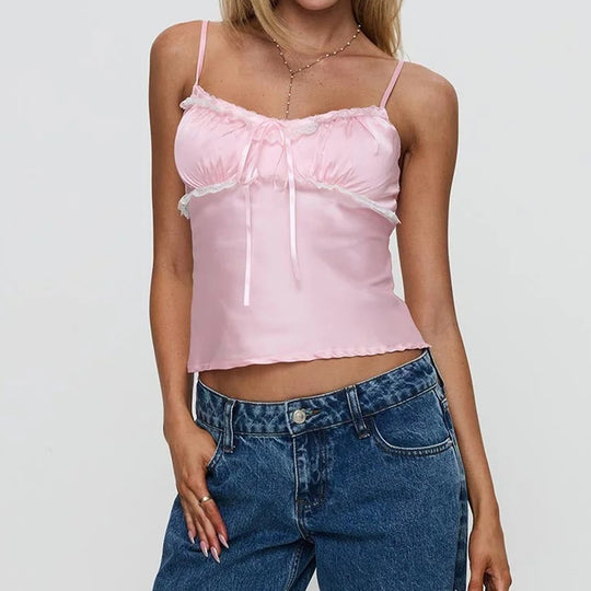Damen Leichtes Spaghetti-Top mit Rüschendetails R&B
