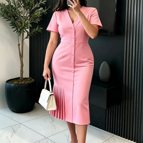 Damen figurumspielendes Midi-Kleid mit plissierten Details R&B