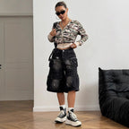 Damen Cargojacke im trendigen Camouflage-Design mit Kapuze und elastischem Bund R&B