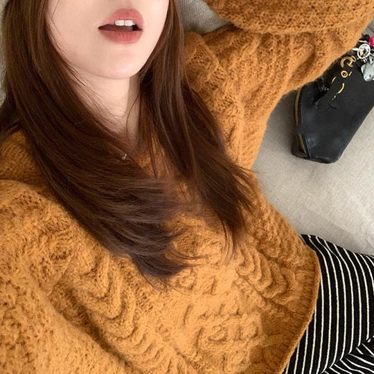 Damen Grobstrickpullover mit lässigem Schnitt und großzügigen Ärmeln R&B