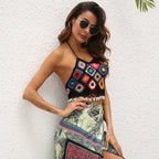 Damen gehäkeltes Crop-Top mit buntem Blumenmuster R&B