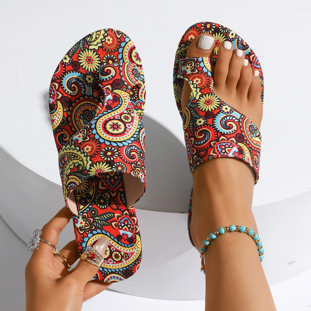 Damen modische Zehentrenner-Sandalen mit buntem Paisleymuster R&B