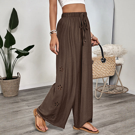 Damen weite Luftige Hose mit elastischem Bund und seitlichen Eingrifftaschen R&B