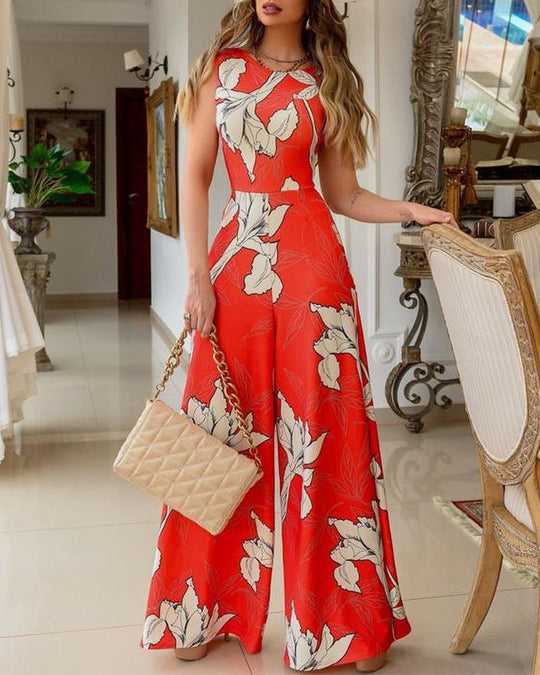 Damen Modischer Jumpsuit mit floralen Akzenten und weitem Bein R&B