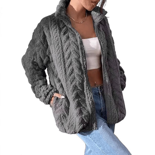 Damen Kuschel-Fleecejacke mit Oversized-Schnitt und Stehkragen R&B