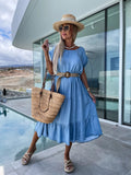 Damen Midi-Kleid mit asymmetrischem Saum und nostalgischem Denim-Stil R&B
