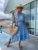 Damen Midi-Kleid mit asymmetrischem Saum und nostalgischem Denim-Stil R&B