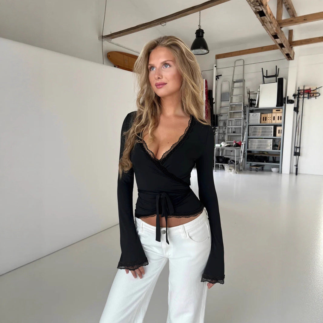 Damen Wickeloberteil mit eleganter Spitzenborte R&B
