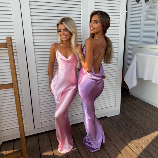 Damen Glamouröses Abendkleid mit schimmerndem Satin und spaghettiträgern R&B
