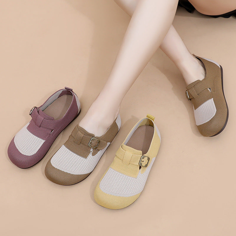 Damen Slip-On Schuhe mit verstellbarem Schnallenverschluss und atmungsaktiver Oberflächenstruktur R&B