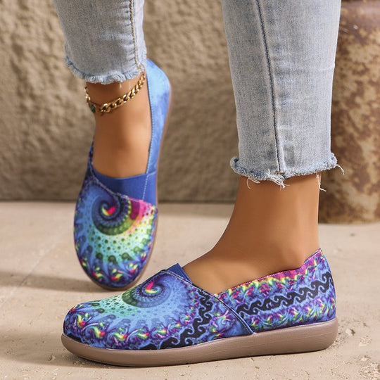 Damen Bequeme Slip-on Ballerinas mit buntem Druckdesign und elastischem Abschluss R&B