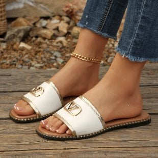 Damen modische Riemchen-Sandalen mit goldenen Details R&B
