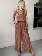 Damen Jumpsuit mit weitem Bein und V-Ausschnitt R&B