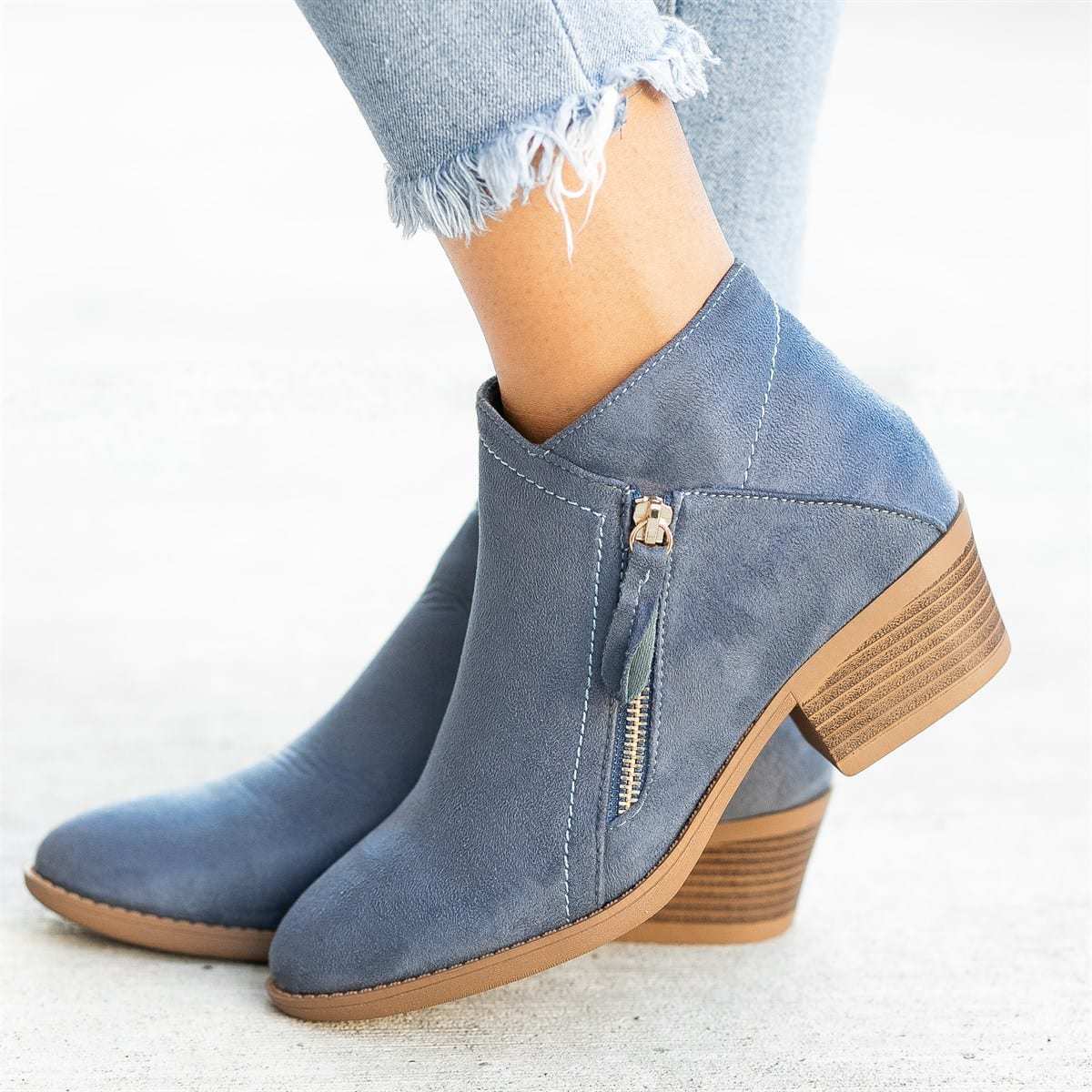 Damen Ankle Boots mit modischem Reißverschluss und komfortablem Blockabsatz R&B