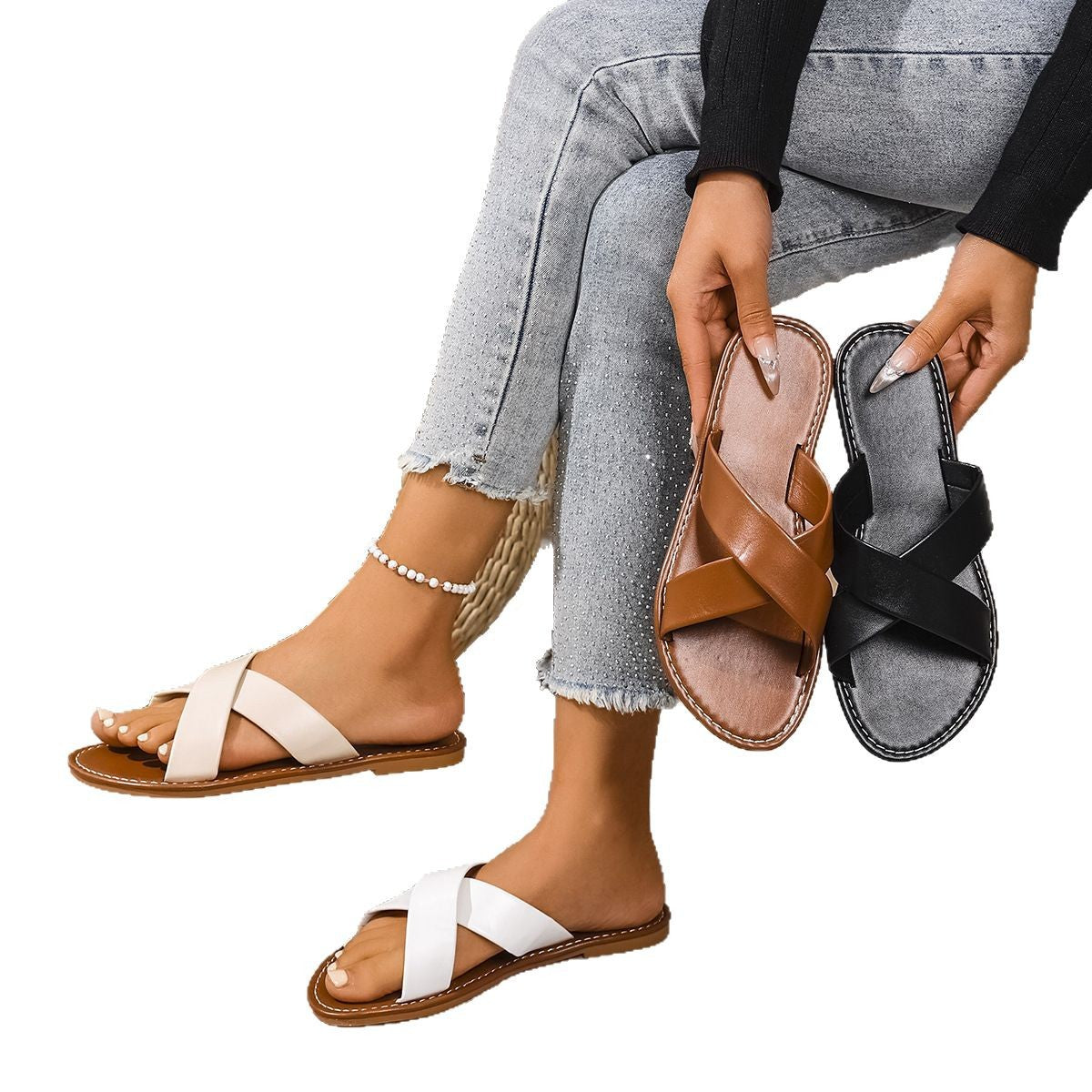 Damen Riemchen-Sandalen mit geschmackvollem Kreuzriemen-Design R&B