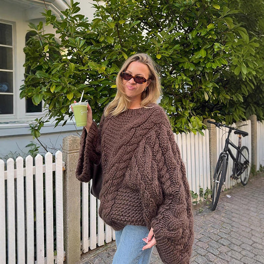 Damen Grobstrickpullover mit weiten Ärmeln R&B