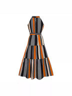 Damen Maxikleid mit modernem High-Neck Design und buntem Patchwork R&B