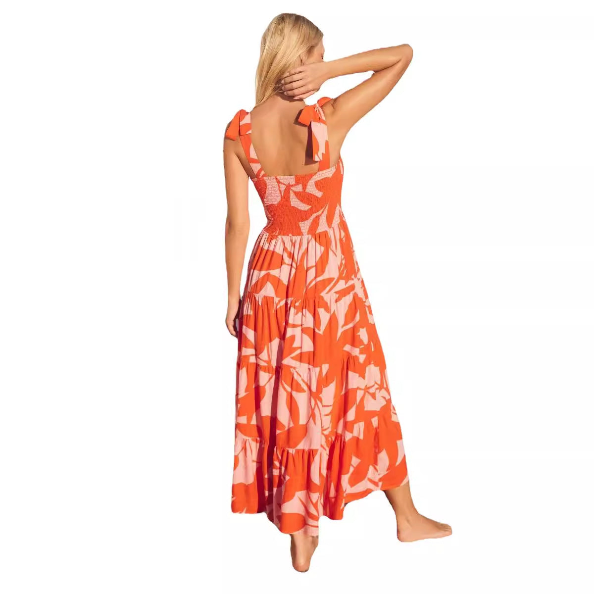 Damen Maxikleid mit verspielten Trägern und frischem Blumenmuster R&B