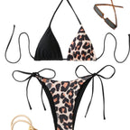 Damen Triangel-Bikini mit doppeltem Leopardenmuster und verstellbaren Seitenschnüren R&B
