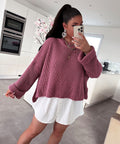 Damen oversized Strickpullover mit strukturiertem Lochdesign und lässigem Schnitt R&B