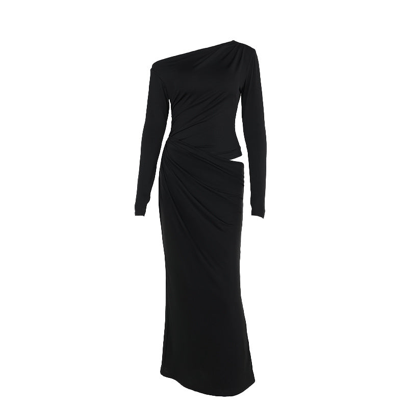 Damen elegantes Wickelkleid mit asymmetrischem Schnitt und langen Ärmeln R&B