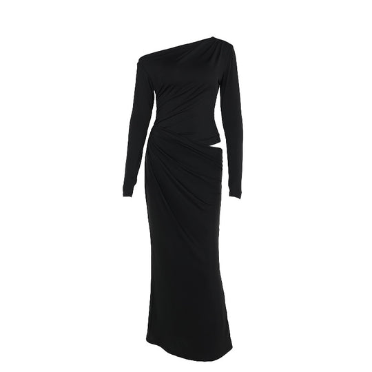 Damen elegantes Wickelkleid mit asymmetrischem Schnitt und langen Ärmeln R&B
