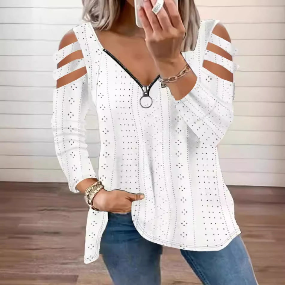 Damen modisches Oberteil mit Cut-Out-Ärmeln und tiefem V-Ausschnitt R&B