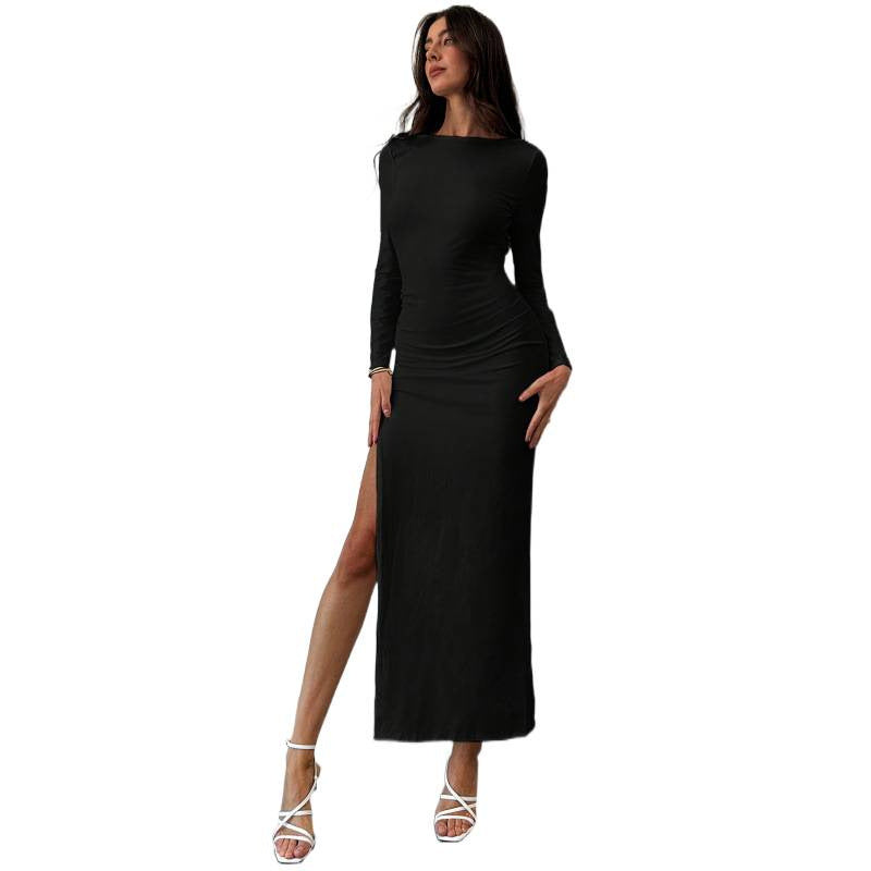 Damen Elegantes Maxikleid mit tiefem Rückenausschnitt und seitlichem Schlitz R&B