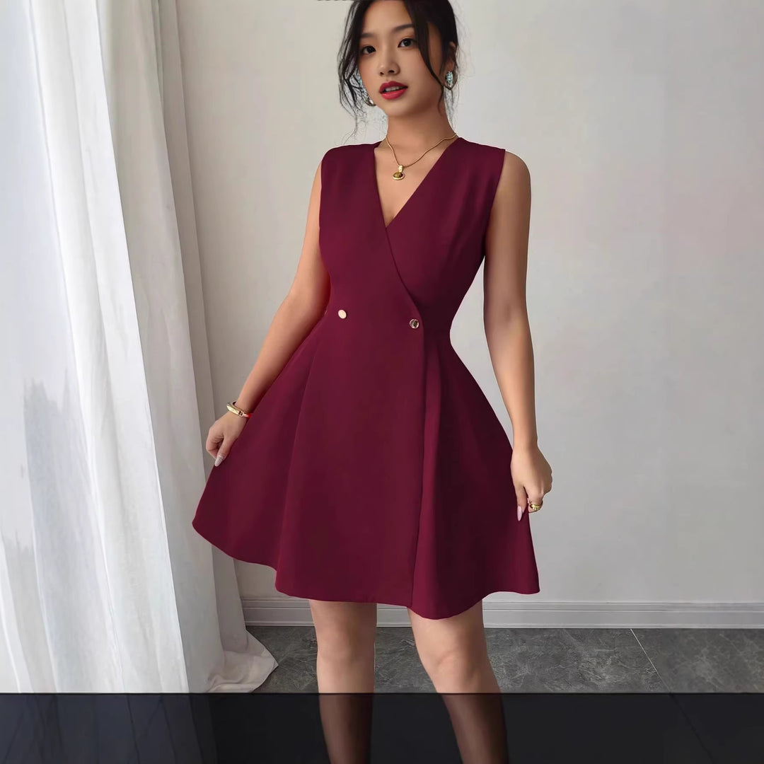Damen Wickelkleid mit eleganter Silhouette und Knopfdetails R&B