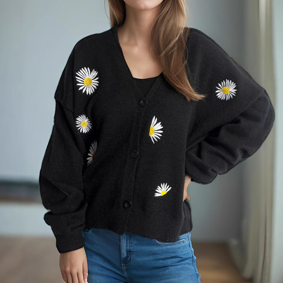 Damen Strickjacke mit floralen Applikationen R&B