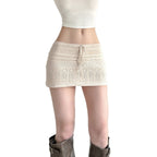 Damen Mini-Strickrock mit luftiger Häkelstruktur und verstellbarem Bund R&B