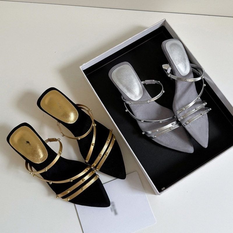 Damen schicke Mules mit eleganten Riemchen R&B