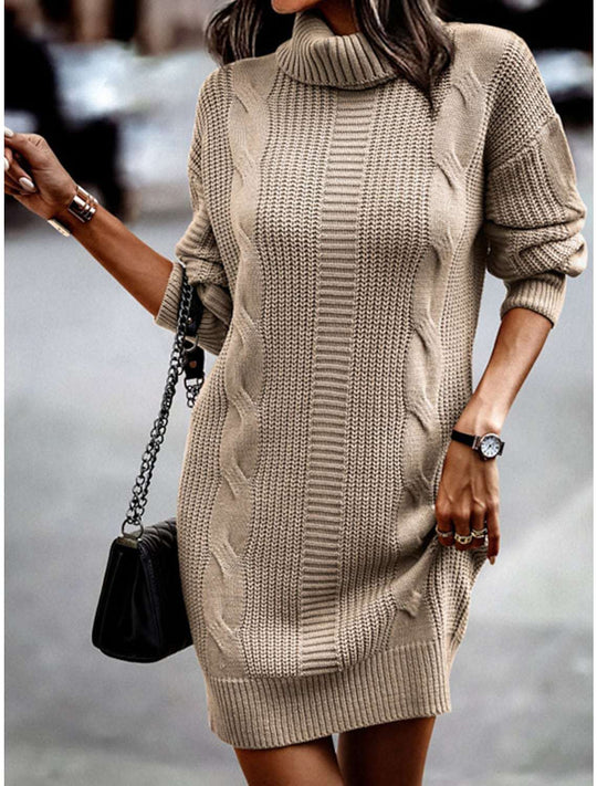Damen Strickkleid mit Rollkragen und Zopfdesign R&B